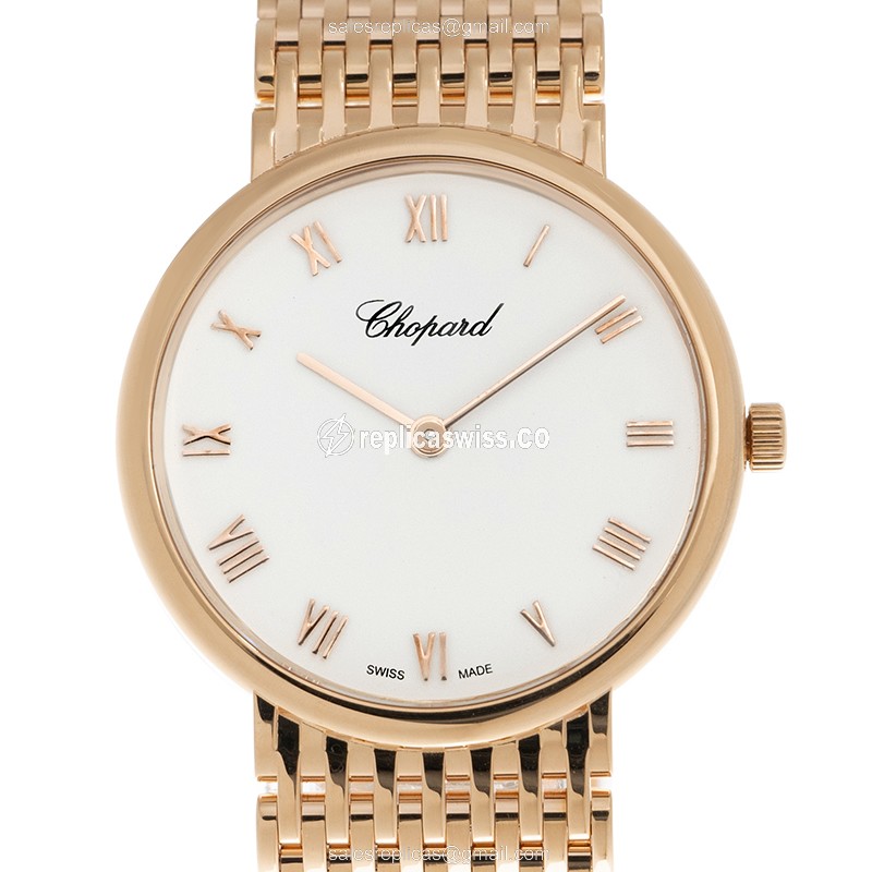 Chopard CLASSIQUE Quartz 18kt Rose Gold - White Dial - Gold Strap